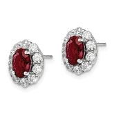 14k White Gold 1 1/5 carat Lab Grown Diamond VS/SI+ G+ and Oval Created Ruby Complete Halo Post Earrings